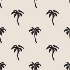Vector Seamless Pattern with Palm Trees, Palm Tree Design Template, Print. Palm Silhouettes. Tropical, Vacation, Beach, Summer Concept. Vector Illustration. Front View