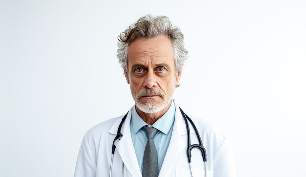 Doctor on white background in the style of Japanese photography, national geographic photo