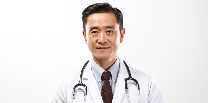 Doctor on white background in the style of Japanese photography, national geographic photo