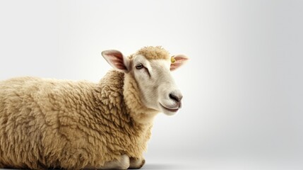 Portrait sheep isolated on white background, with text space can use for advertising, ads, branding