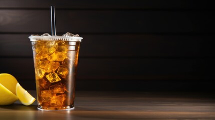 Honey lemon tea ice on black background, with text space can use for advertising, ads, branding