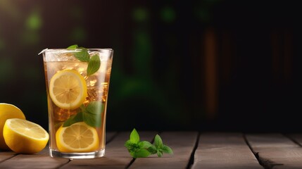Honey lemon tea ice on black background, with text space can use for advertising, ads, branding