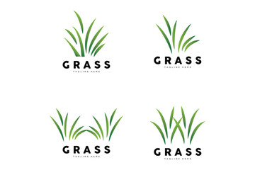 Obraz premium Green Grass Logo Design, Farm Landscape Illustration, Natural Scenery Vector