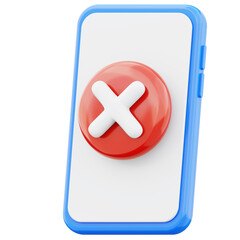Obraz premium Error alert icon warning symbol on blue mobile phone 3d render illustration isolated on transparent background