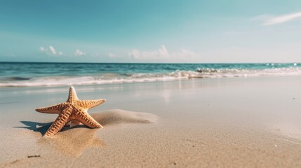 Fototapeta na wymiar Starfish on the beach at sunrise