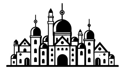 Black vector city silhouette with. Vector Illustration