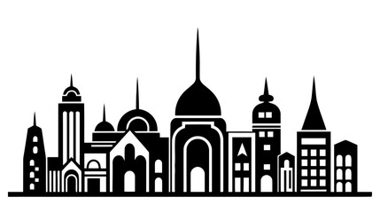 Black vector city silhouette with. Vector Illustration
