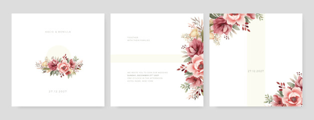 Vector elegant wedding invitation with a beautiful flower arrangement
