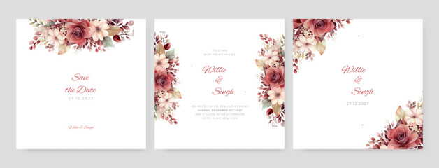 watercolor elegant floral wedding invitation vector template