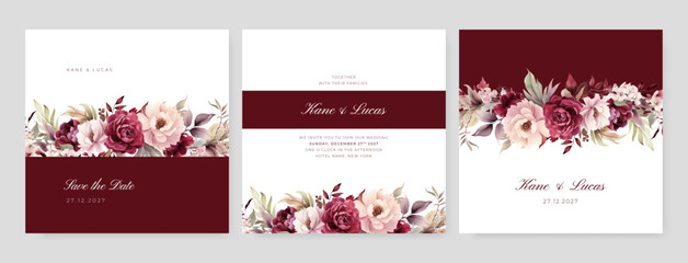 Vector flowers wedding invitation, save the date card template.