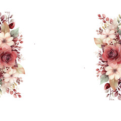 Handpainted watercolor frame template mockup with blooming flowers roses and leaves.