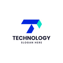 Logo monogram forming a truncated T. It is suitable for use for technology logo