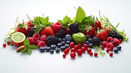Fresh leafy greens, nuts, and berries symbolizing a diet rich in anti-aging properties