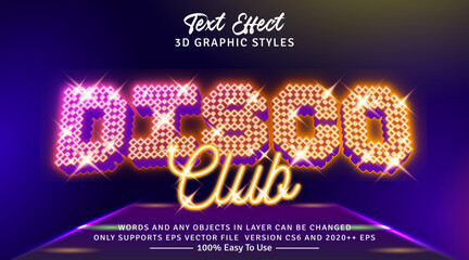 Disco 3d Realistic Glow Letters Editable Text Effect