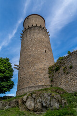 Fototapeta na wymiar Restored medieval keep at Zvikov castle with attacking angle