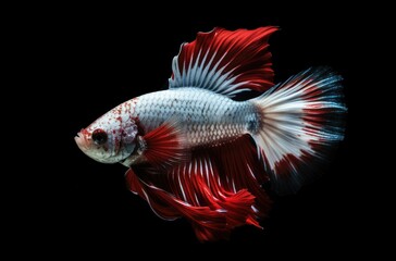 Fototapeta premium Beautiful colors Halfmoon Betta capture the moving moment, beautiful of siam betta fish on black background