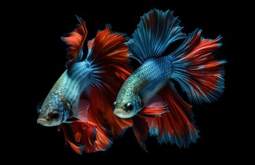 Fototapeta premium Halfmoon Betta capture the moving moment beautiful of siam betta fish on black background
