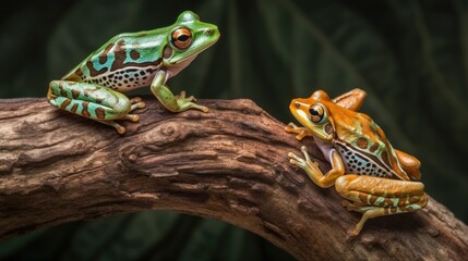 Naklejka premium Red Eyes tree frog sitting on a tree trunk with text space can use for advertising, ads, branding