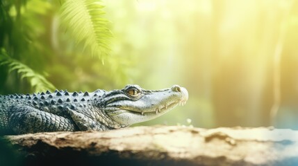 Naklejka premium Head of a large crocodile close-up in the riverside