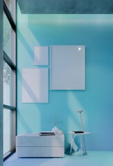 Modern dining room interior design contemporary, with natural tones on the room, walls, floor and ceiling. 3d rendering illustration