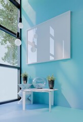 Modern dining room interior design contemporary, with natural tones on the room, walls, floor and ceiling. 3d rendering illustration