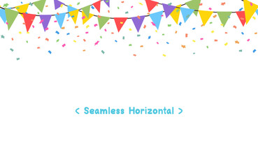 Fototapeta na wymiar Seamless Horizontal Celebrate Colorful flag garlands with confetti party isolated on white background. Birthday, Christmas, anniversary, and festival concepts. Vector illustration flat cartoon design.
