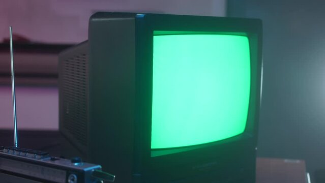 Vintage Retro Television from 80s 90s With Green Screen