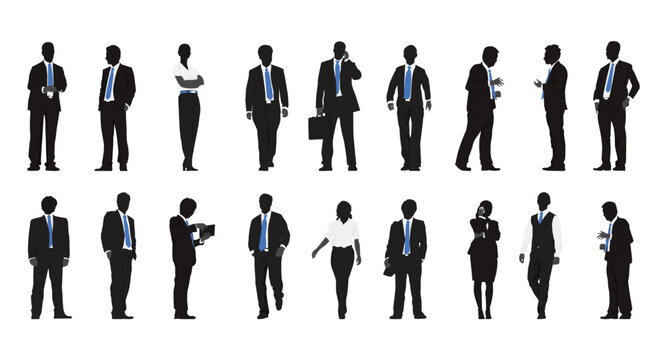 Basic RGBSet of business people silhouette, man and woman team, isolated on white background