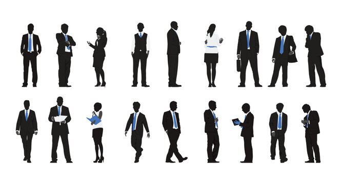 Set of business people silhouette, man and woman team, isolated on white background