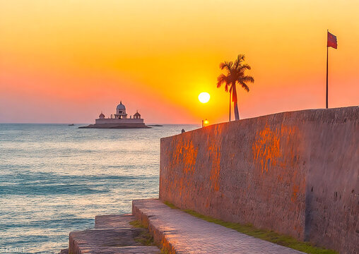 Sunset over Defensive Wall - Cartagena de Indias, Colombia