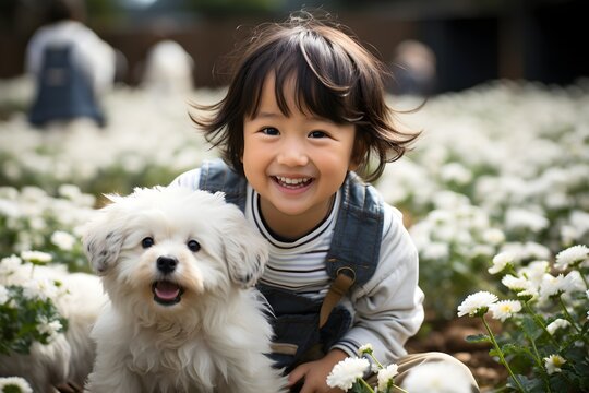 犬と遊ぶ子供　with generative ai