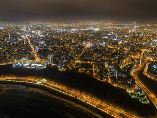Fototapeta na wymiar Drone panorama of the megacity lima skyline by night in peru