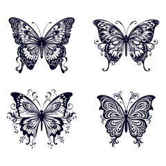 Fototapeta na wymiar tattoo butterfly line art tribal black on white background ,butterfly tattoo isolated on white