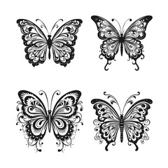 Obraz na płótnie Canvas tattoo butterfly line art tribal black on white background ,butterfly tattoo isolated on white