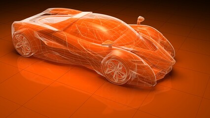 sports car 3D modeling rendered in hologram style