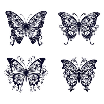 tattoo butterfly line art tribal black on white background ,butterfly tattoo isolated on white
