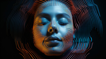 Pixelated Essence: Abstract Vibrant Art of Human Face with TV Scan Lines