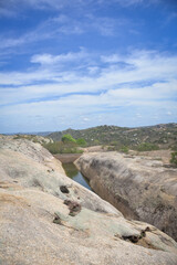 lake in the mountains, clouds over the mountains,mountain landscape, blue sky and clouds, rocks and blue sky with clouds, Monte das Gameleiras, Brazil, trails in brazil, trails in northeast Brazil