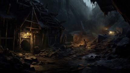 Obraz premium Old and abandoned mine game art