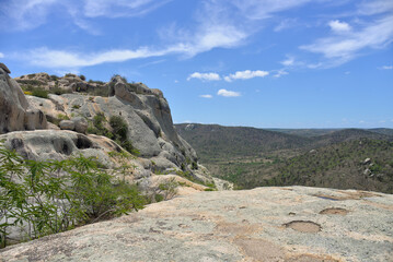 Naklejka premium clouds over the mountains,mountain landscape, blue sky and clouds, rocks and blue sky with clouds, Monte das Gameleiras, Brazil, trails in brazil, trails in northeast Brazil, tourism 