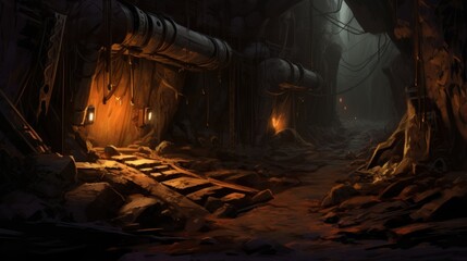 Obraz premium Old and abandoned mine game art