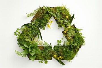 recycle symbol on white background | recycling symbol made of plants