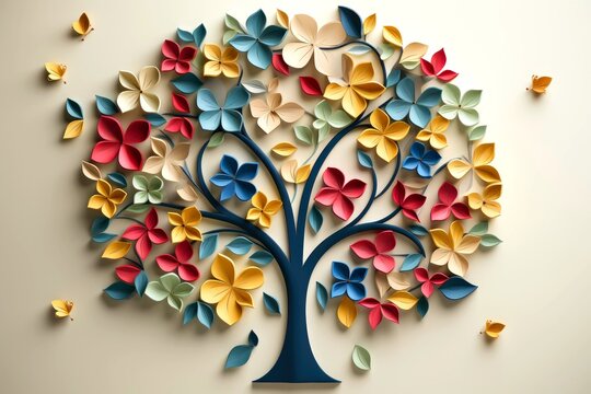 Ecosystem restoration, environment day concept tree background. Recycle icon paper cut banner with forest. Ecology project concept, Generative AI illustration