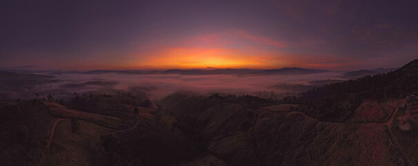 panorama of wonderful sunrise time landscape in mountains.