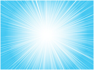 鮮やかに発光する太陽光線イメージの集中線背景_ライトブルー