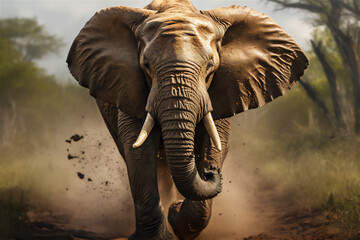 Fototapeta na wymiar Regal Presence: Majestic Elephant Locking Eyes with the Camera. Generative AI