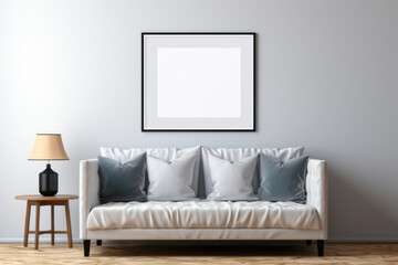 Artful Living: Cozy Living Room with Sofa for Wall Art Placement. Generative AI