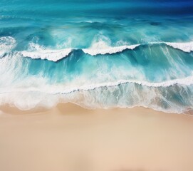 Aerial view of beautiful tropical beach with turquoise ocean wave, Generative AI