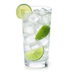 a refreshing glass filled with ice and lime slices