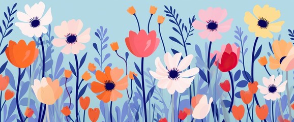 Naklejka premium flowers and foliage colorful pattern spring summer background
